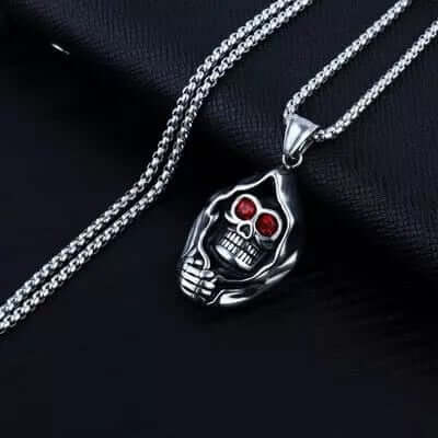 MASKED VAMPIRE SKULL (RED STONE) -  Alloy Pendant with Stainless Steel 24inch Round Box Chain, American trending Style for Men & Boy