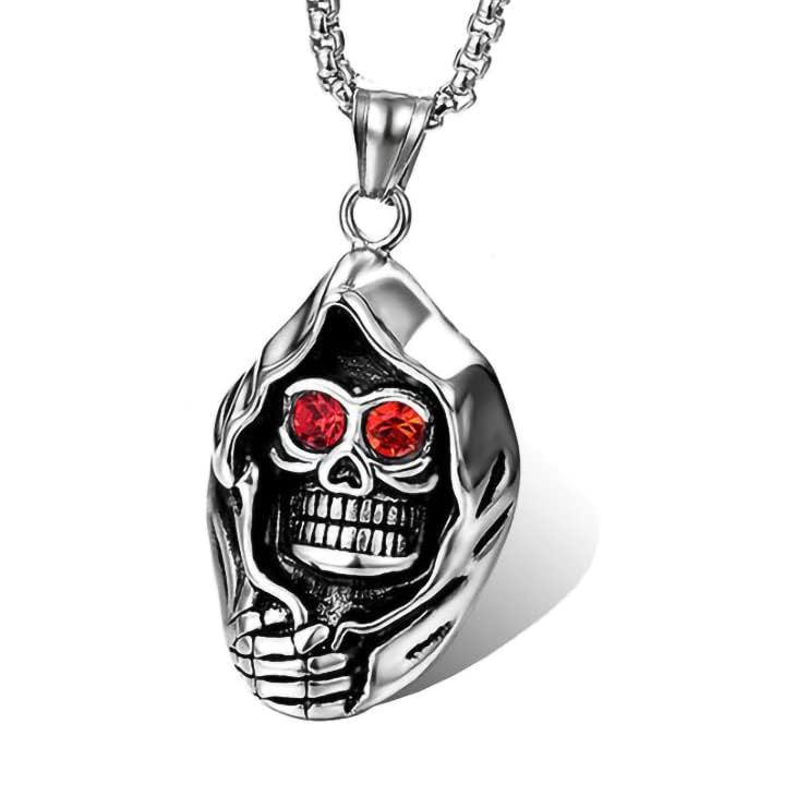 THE MEN THING SS Pendant/ Necklace MASKED VAMPIRE SKULL (RED STONE) -  Alloy Pendant with Stainless Steel 24inch Round Box Chain, American trending Style for Men & Boy