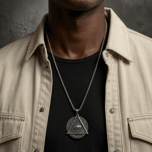 THE MEN THING SS Pendant/ Necklace MASONIC EYE - Alloy Pendant with Pure Stainless Steel  Round Box Chain, European trending Style for Men & Boys (24 inch)