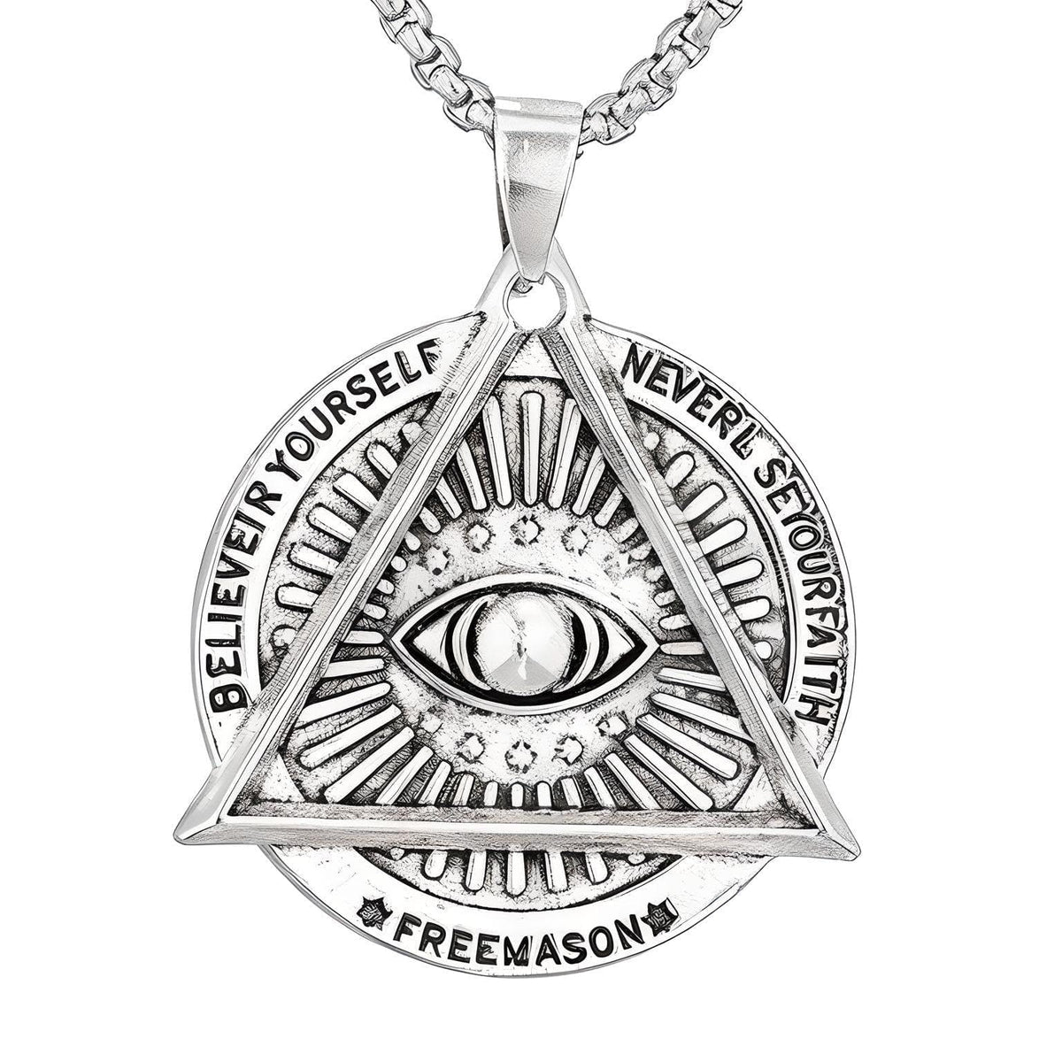 THE MEN THING SS Pendant/ Necklace MASONIC EYE - Alloy Pendant with Pure Stainless Steel  Round Box Chain, European trending Style for Men & Boys (24 inch)