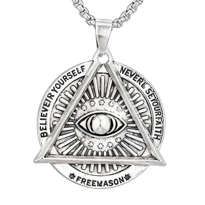 THE MEN THING SS Pendant/ Necklace MASONIC EYE - Alloy Pendant with Pure Stainless Steel  Round Box Chain, European trending Style for Men & Boys (24 inch)