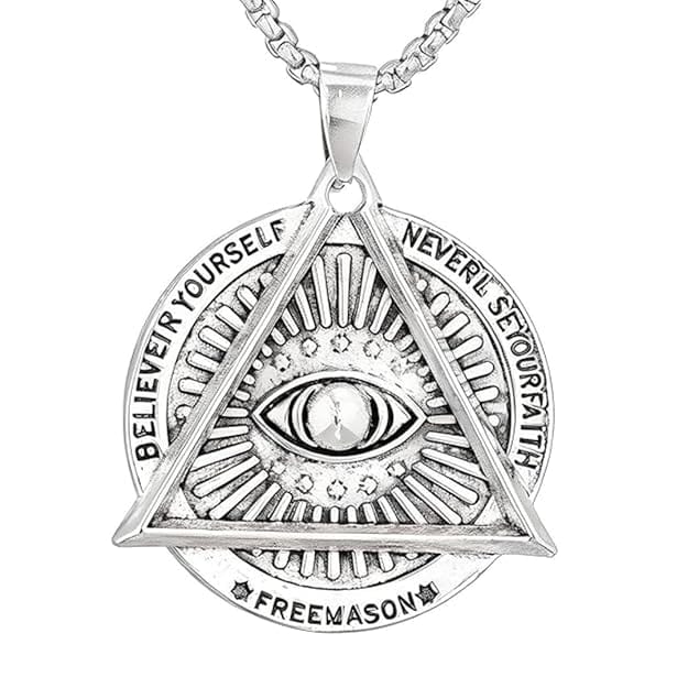 THE MEN THING SS Pendant/ Necklace MASONIC EYE (T) - Pure Titanium Steel Pendant with Stainless Steel 24inch Round Box Chain, European trending Style for Men & Boy