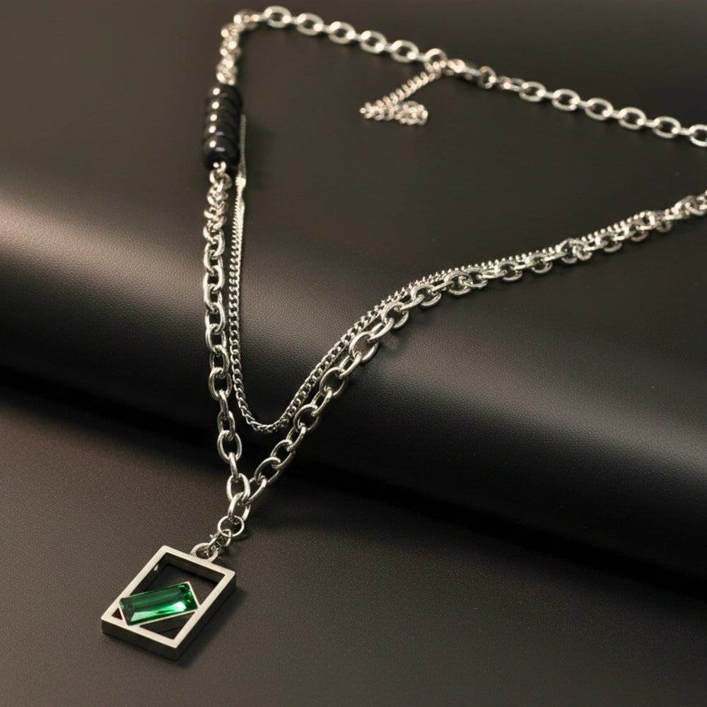 THE MEN THING SS Pendant/ Necklace MATRIX EMERALD - 16mm Titanium Steel Pendant with 22inch Chain for Men & Boys with adjustable cable chain