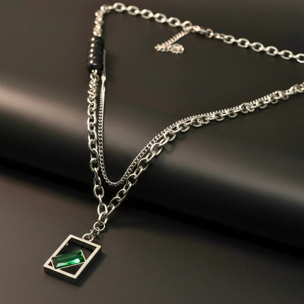 MATRIX EMERALD - 16mm Titanium Steel Pendant with 22inch Chain for Men & Boys with adjustable cable chain