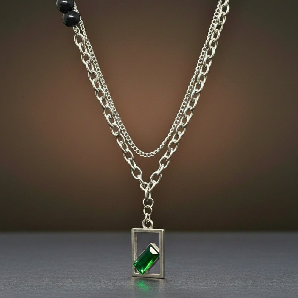 THE MEN THING SS Pendant/ Necklace MATRIX EMERALD - 16mm Titanium Steel Pendant with 22inch Chain for Men & Boys with adjustable cable chain