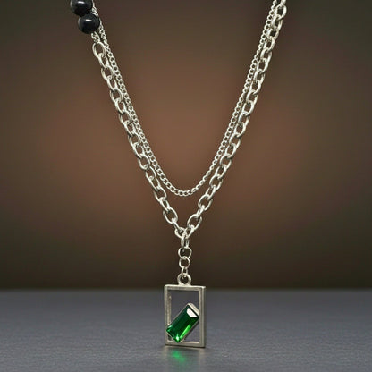 THE MEN THING SS Pendant/ Necklace MATRIX EMERALD - 16mm Titanium Steel Pendant with 22inch Chain for Men & Boys with adjustable cable chain