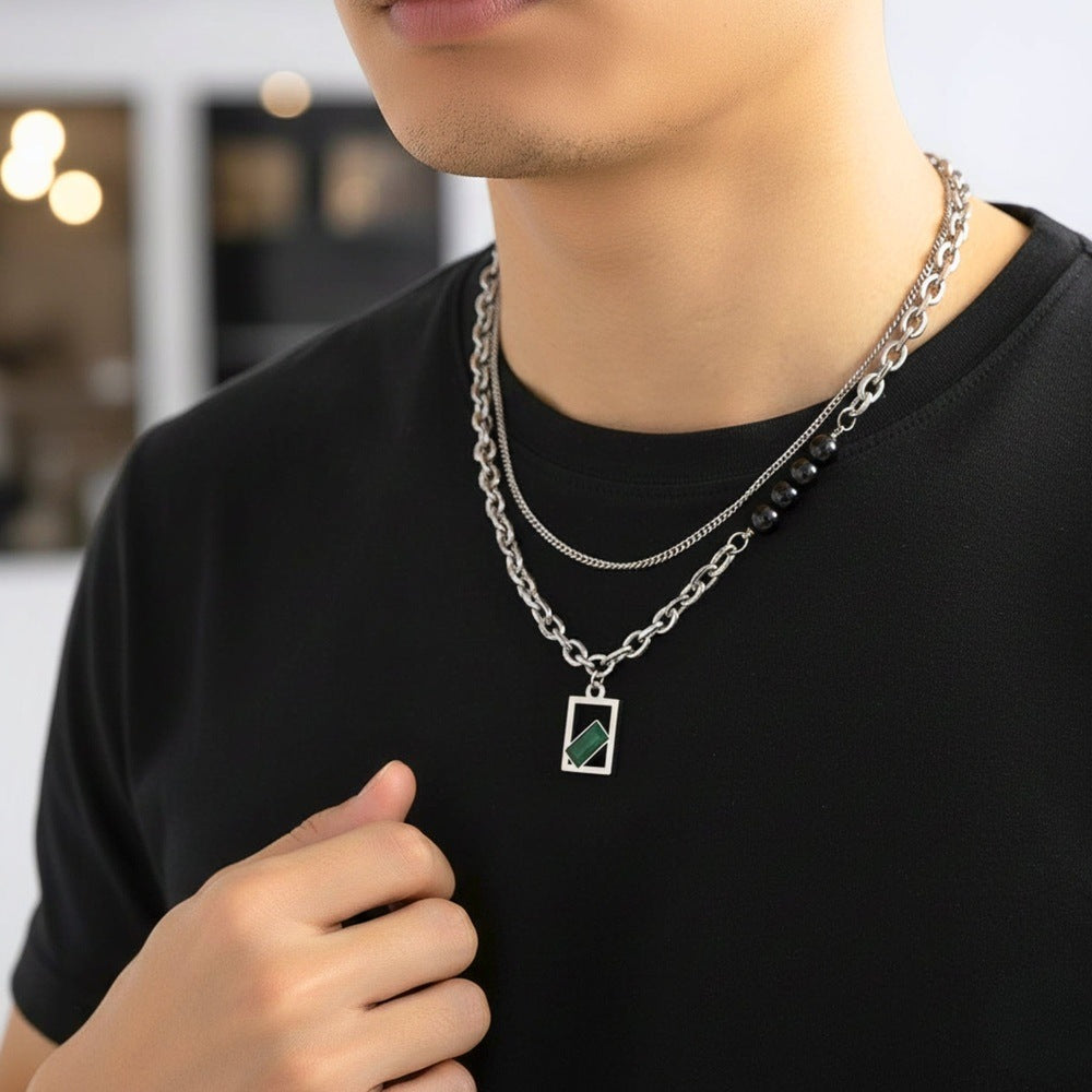 THE MEN THING SS Pendant/ Necklace MATRIX EMERALD - 16mm Titanium Steel Pendant with 22inch Chain for Men & Boys with adjustable cable chain