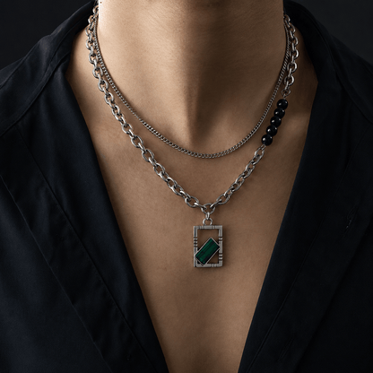 THE MEN THING SS Pendant/ Necklace MATRIX EMERALD - 16mm Titanium Steel Pendant with 22inch Chain for Men & Boys with adjustable cable chain