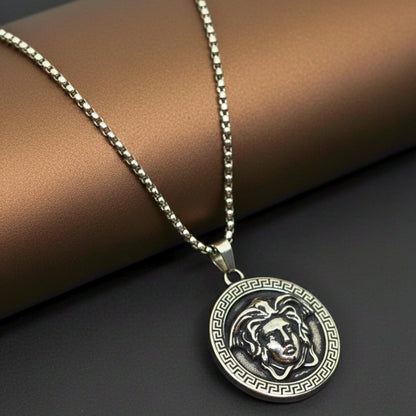 THE MEN THING SS Pendant/ Necklace MEDUSA MONARCH - 35mm Titanium Steel Pendant with 24inch Round Box 5mm Chain for Men & Boys
