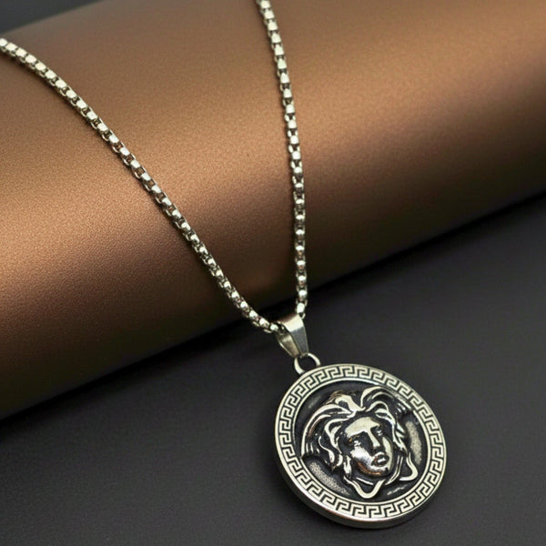 MEDUSA MONARCH - 35mm Titanium Steel Pendant with 24inch Round Box 5mm Chain for Men & Boys