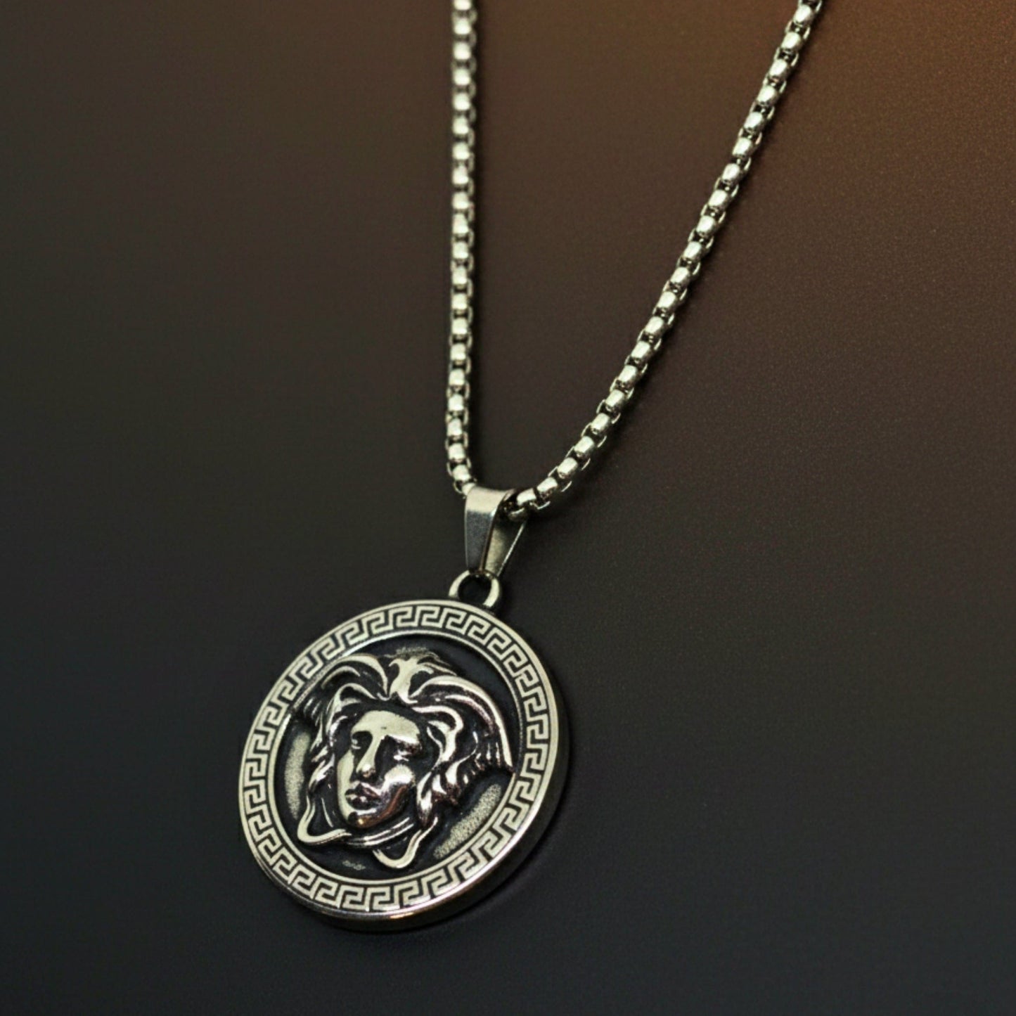 THE MEN THING SS Pendant/ Necklace MEDUSA MONARCH - 35mm Titanium Steel Pendant with 24inch Round Box 5mm Chain for Men & Boys