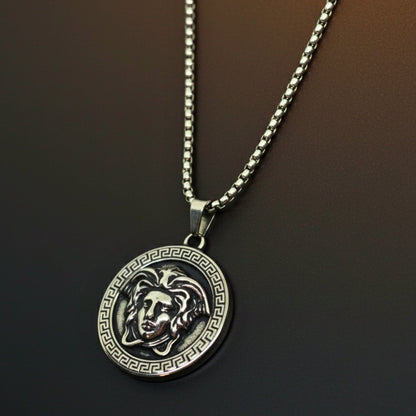 THE MEN THING SS Pendant/ Necklace MEDUSA MONARCH - 35mm Titanium Steel Pendant with 24inch Round Box 5mm Chain for Men & Boys