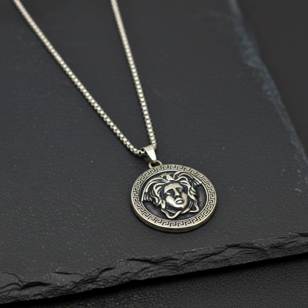 MEDUSA MONARCH - 35mm Titanium Steel Pendant with 24inch Round Box 5mm Chain for Men & Boys
