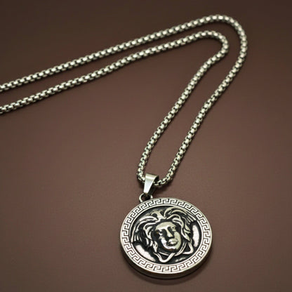 THE MEN THING SS Pendant/ Necklace MEDUSA MONARCH - 35mm Titanium Steel Pendant with 24inch Round Box 5mm Chain for Men & Boys