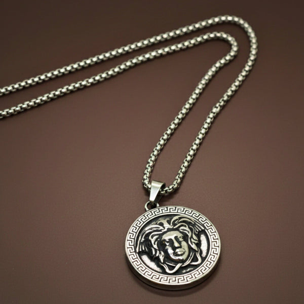MEDUSA MONARCH - 35mm Titanium Steel Pendant with 24inch Round Box 5mm Chain for Men & Boys