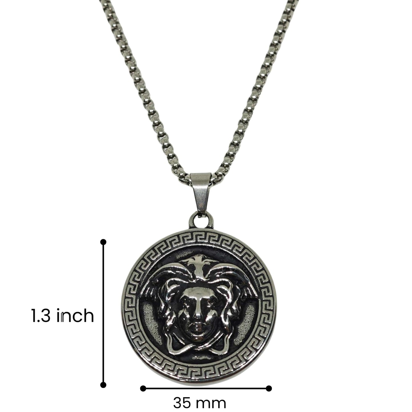THE MEN THING SS Pendant/ Necklace MEDUSA MONARCH - 35mm Titanium Steel Pendant with 24inch Round Box 5mm Chain for Men & Boys