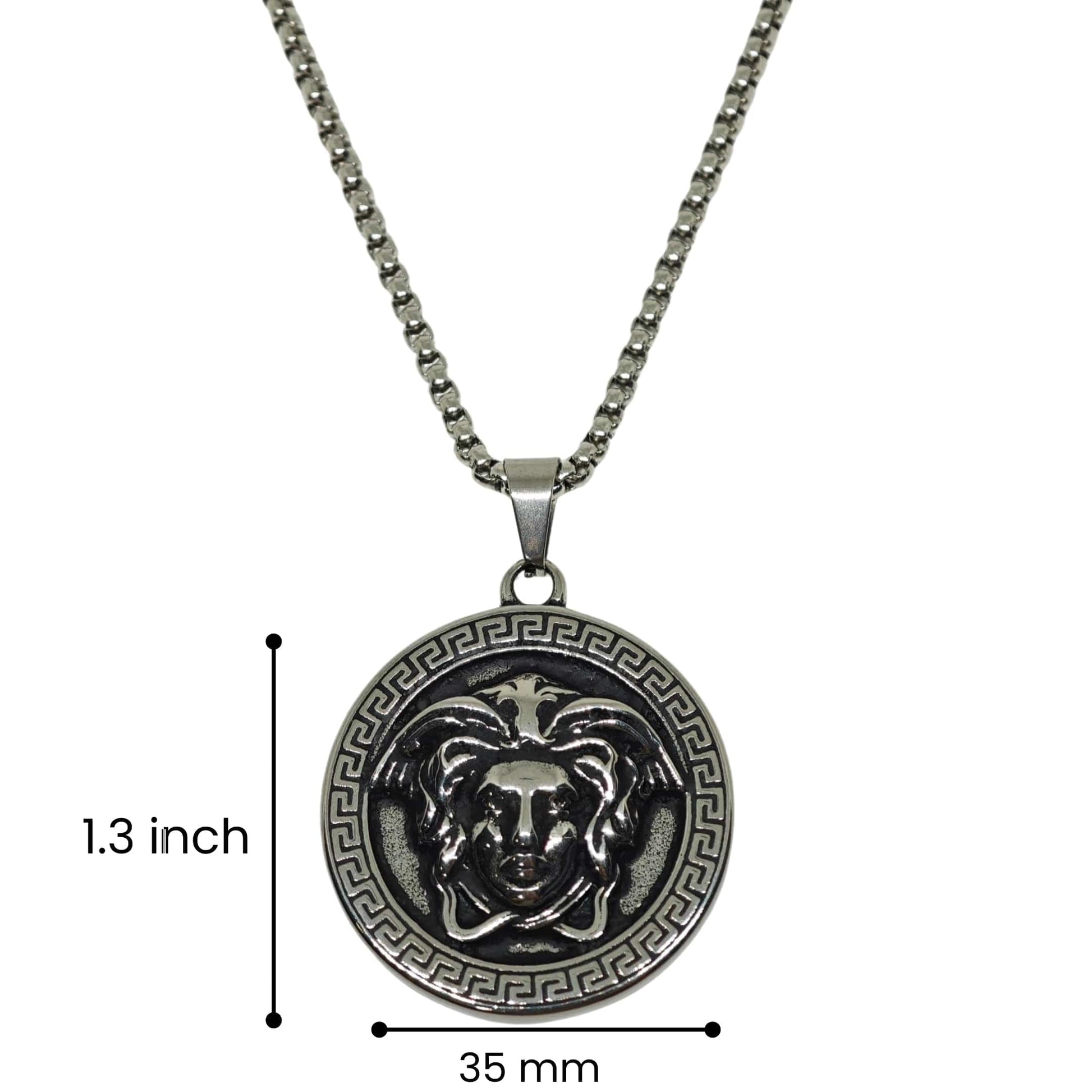 THE MEN THING SS Pendant/ Necklace MEDUSA MONARCH - 35mm Titanium Steel Pendant with 24inch Round Box 5mm Chain for Men & Boys