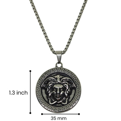 THE MEN THING SS Pendant/ Necklace MEDUSA MONARCH - 35mm Titanium Steel Pendant with 24inch Round Box 5mm Chain for Men & Boys