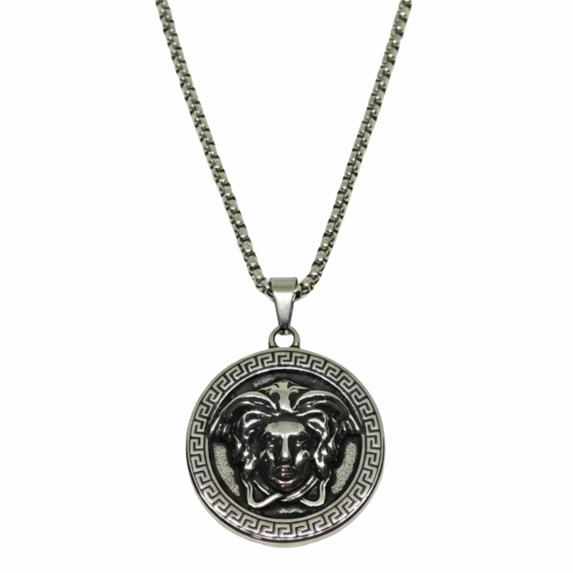 THE MEN THING SS Pendant/ Necklace MEDUSA MONARCH - 35mm Titanium Steel Pendant with 24inch Round Box 5mm Chain for Men & Boys