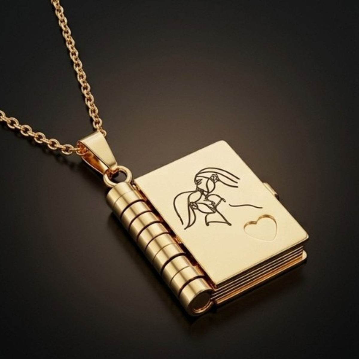 THE MEN THING SS Pendant/ Necklace MEMORY BOOK - GOLDEN - 18mm Pure Titanium Steel Pendant with 3mm Chain for Men & Boys (17 to 19 inch Adjustable Cable Chain)