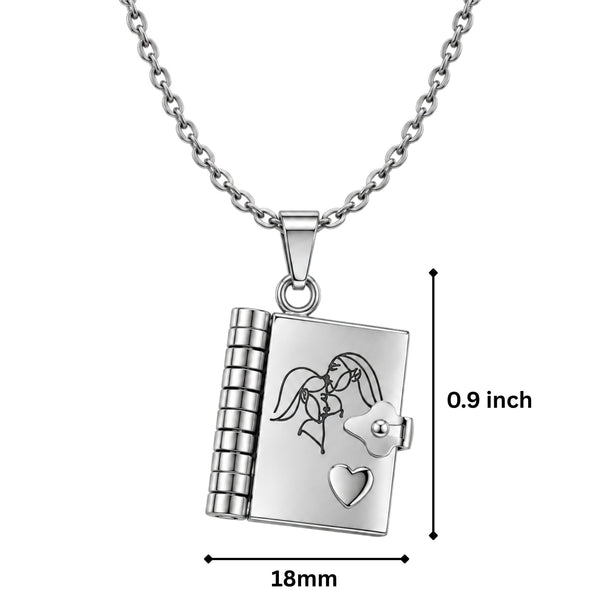 MEMORY BOOK - STEEL - 18mm Pure Titanium Steel Pendant with 3mm Chain for Men & Boys (17 to 19 inch Adjustable Cable Chain)