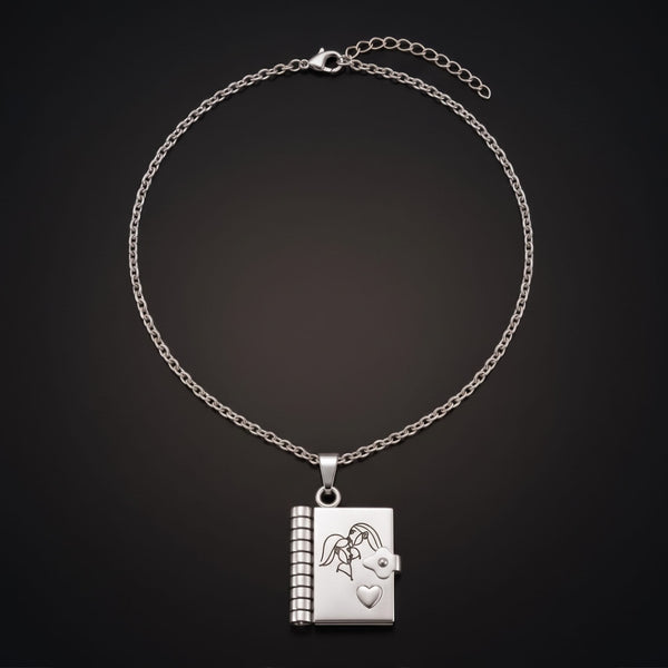 MEMORY BOOK - STEEL - 18mm Pure Titanium Steel Pendant with 3mm Chain for Men & Boys (17 to 19 inch Adjustable Cable Chain)