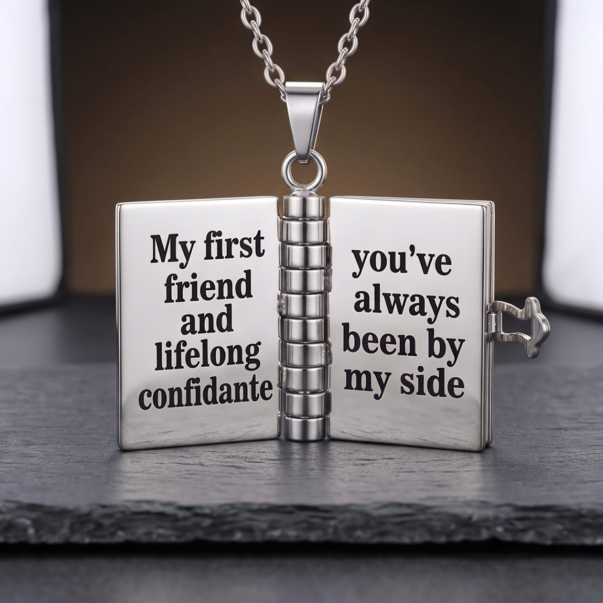 THE MEN THING SS Pendant/ Necklace MEMORY BOOK - STEEL - 18mm Pure Titanium Steel Pendant with 3mm Chain for Men & Boys (17 to 19 inch Adjustable Cable Chain)