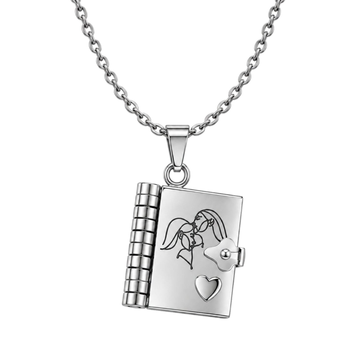 THE MEN THING SS Pendant/ Necklace MEMORY BOOK - STEEL - 18mm Pure Titanium Steel Pendant with 3mm Chain for Men & Boys (17 to 19 inch Adjustable Cable Chain)