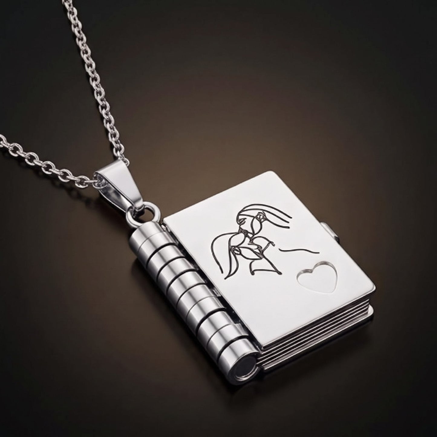 THE MEN THING SS Pendant/ Necklace MEMORY BOOK - STEEL - 18mm Pure Titanium Steel Pendant with 3mm Chain for Men & Boys (17 to 19 inch Adjustable Cable Chain)