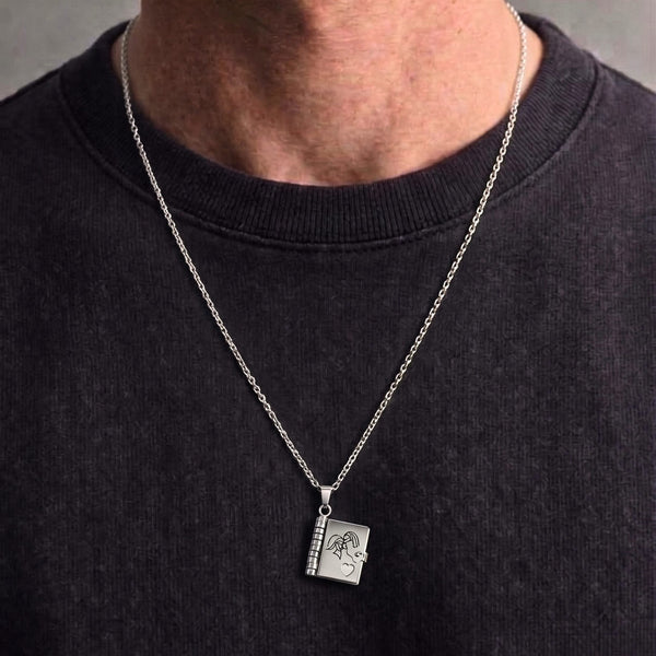 MEMORY BOOK - STEEL - 18mm Pure Titanium Steel Pendant with 3mm Chain for Men & Boys (17 to 19 inch Adjustable Cable Chain)