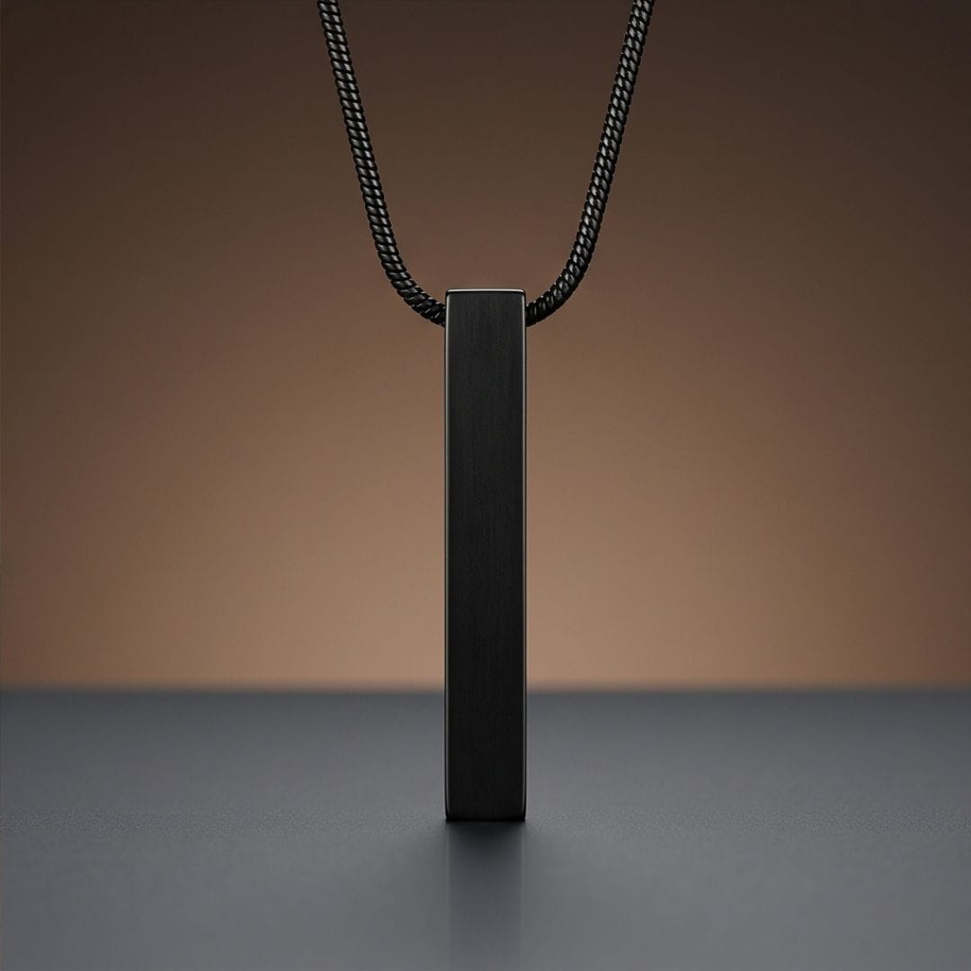 THE MEN THING SS Pendant/ Necklace MIDNIGHT BAR - 33mm Titanium Steel Pendant with Round Snake 1mm Chain for Men & Boys (19inch)