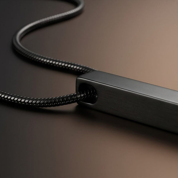 MIDNIGHT BAR - 33mm Titanium Steel Pendant with Round Snake 1mm Chain for Men & Boys (19inch)