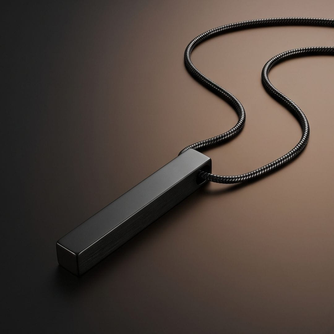 THE MEN THING SS Pendant/ Necklace MIDNIGHT BAR - 33mm Titanium Steel Pendant with Round Snake 1mm Chain for Men & Boys (19inch)