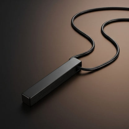 THE MEN THING SS Pendant/ Necklace MIDNIGHT BAR - 33mm Titanium Steel Pendant with Round Snake 1mm Chain for Men & Boys (19inch)