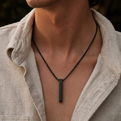 THE MEN THING SS Pendant/ Necklace MIDNIGHT BAR - 33mm Titanium Steel Pendant with Round Snake 1mm Chain for Men & Boys (19inch)