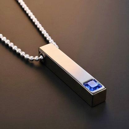THE MEN THING SS Pendant/ Necklace MIDNIGHT DELIGHT :  Pure Titanium Steel Blue 3D Crystal with Black Cuboid Vertical Bar Pendant with 24inch Ball Chain for Men & Boys