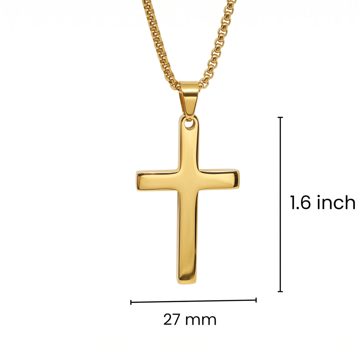THE MEN THING SS Pendant/ Necklace MINIMALIST HOLY CROSS - GOLDEN - 27mm Pure Titanium Steel Pendant with 23inch Round Box 4mm Chain for Men & Boys