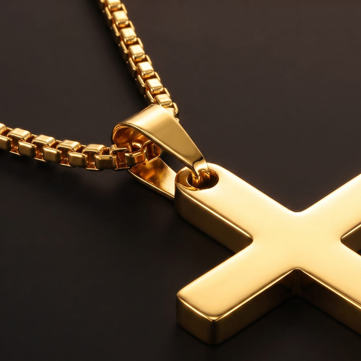 THE MEN THING SS Pendant/ Necklace MINIMALIST HOLY CROSS - GOLDEN - 27mm Pure Titanium Steel Pendant with 23inch Round Box 4mm Chain for Men & Boys