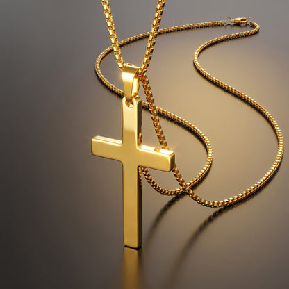 THE MEN THING SS Pendant/ Necklace MINIMALIST HOLY CROSS - GOLDEN - 27mm Pure Titanium Steel Pendant with 23inch Round Box 4mm Chain for Men & Boys