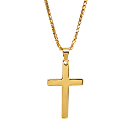 THE MEN THING SS Pendant/ Necklace MINIMALIST HOLY CROSS - GOLDEN - 27mm Pure Titanium Steel Pendant with 23inch Round Box 4mm Chain for Men & Boys