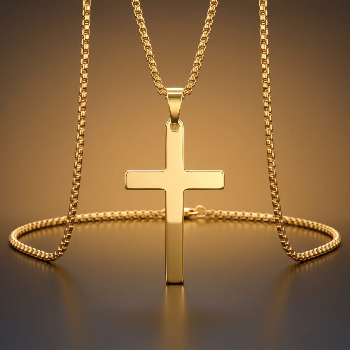 THE MEN THING SS Pendant/ Necklace MINIMALIST HOLY CROSS - GOLDEN - 27mm Pure Titanium Steel Pendant with 23inch Round Box 4mm Chain for Men & Boys