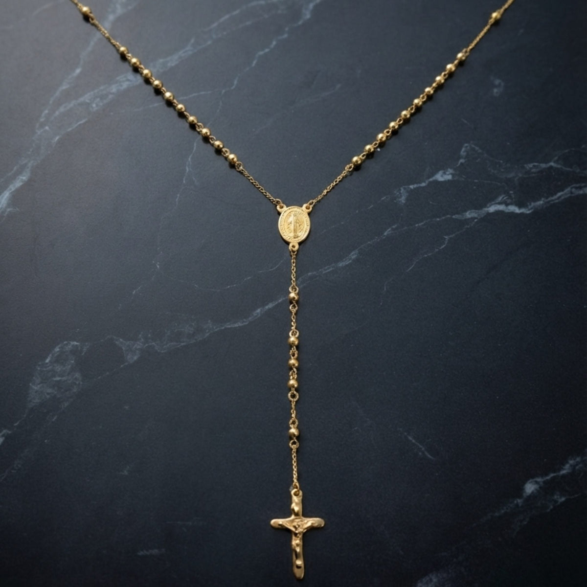THE MEN THING SS Pendant/ Necklace MIRACULOUS ROSARY - GOLDEN- 21mm Titanium Steel Pendant with 38inch Chain for Men & Boys