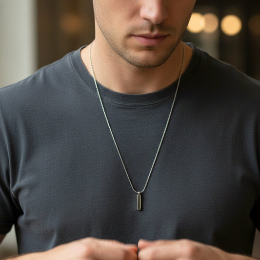 THE MEN THING SS Pendant/ Necklace MONO BAR - 5mm Titanium Steel Pendant with 2mm Chain for Men & Boys - 22inch