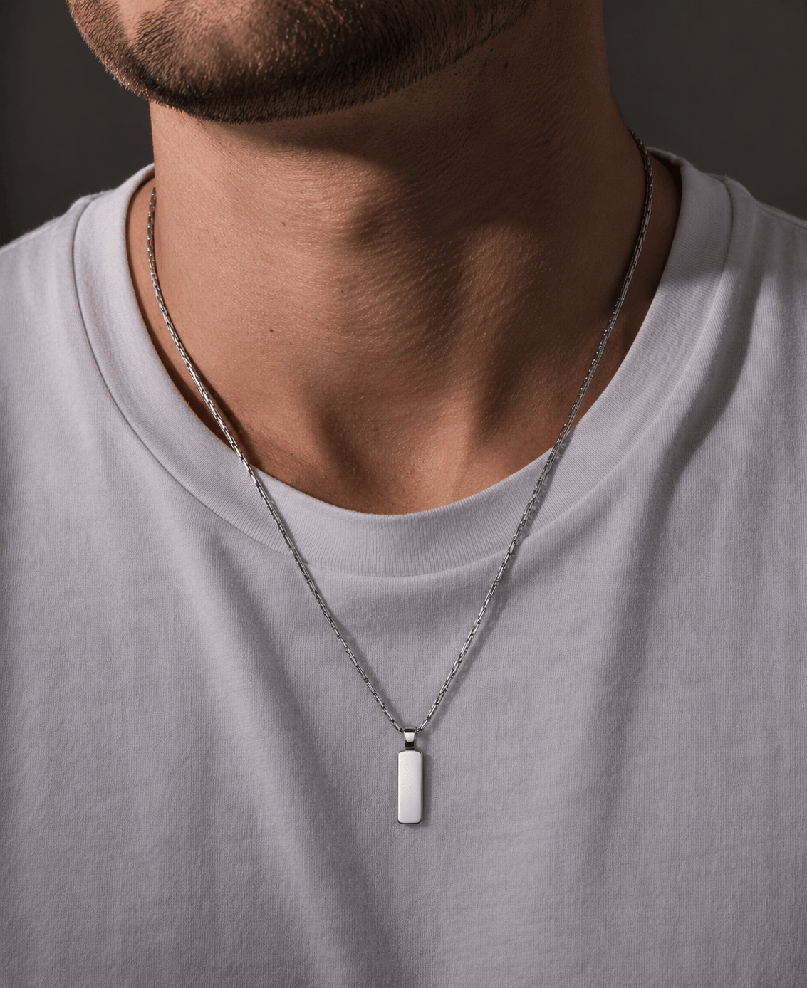 THE MEN THING SS Pendant/ Necklace MONO BAR - 5mm Titanium Steel Pendant with 2mm Chain for Men & Boys - 22inch