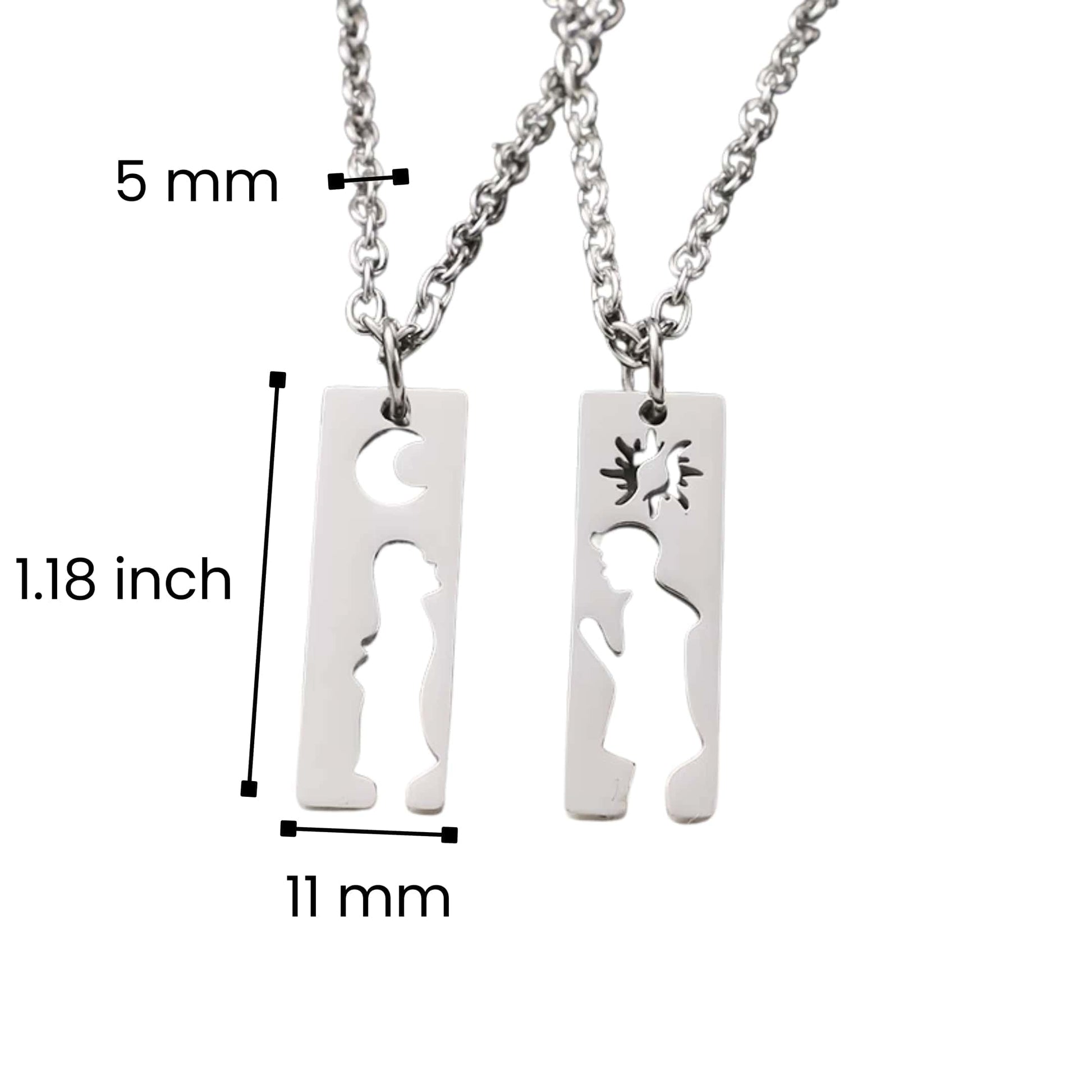 THE MEN THING SS Pendant/ Necklace MOON & HEART DUO - Pure Titanium Steel Bar Pendant with 19inch Cuban Chain for Men & Boys
