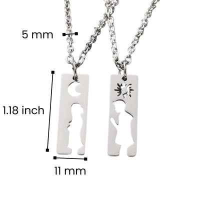 THE MEN THING SS Pendant/ Necklace MOON & HEART DUO - Pure Titanium Steel Bar Pendant with 19inch Cuban Chain for Men & Boys