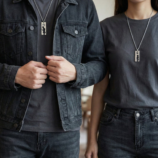 THE MEN THING SS Pendant/ Necklace MOON & HEART DUO - Pure Titanium Steel Bar Pendant with 19inch Cuban Chain for Men & Boys