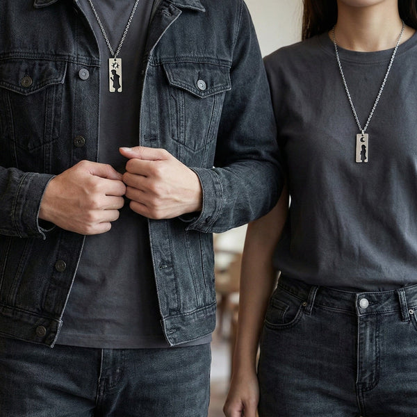 MOON & HEART DUO - Pure Titanium Steel Bar Pendant with 19inch Cuban Chain for Men & Boys