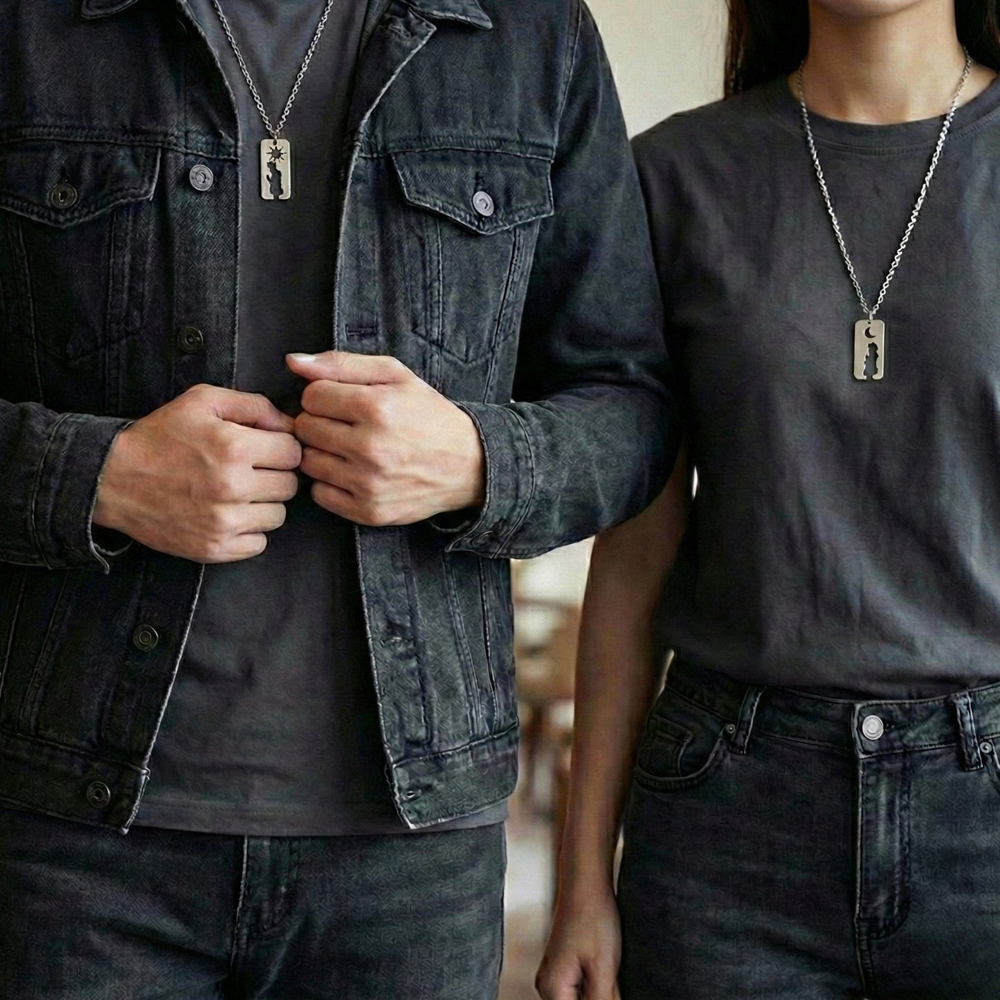 THE MEN THING SS Pendant/ Necklace MOON & HEART DUO - Pure Titanium Steel Bar Pendant with 19inch Cuban Chain for Men & Boys