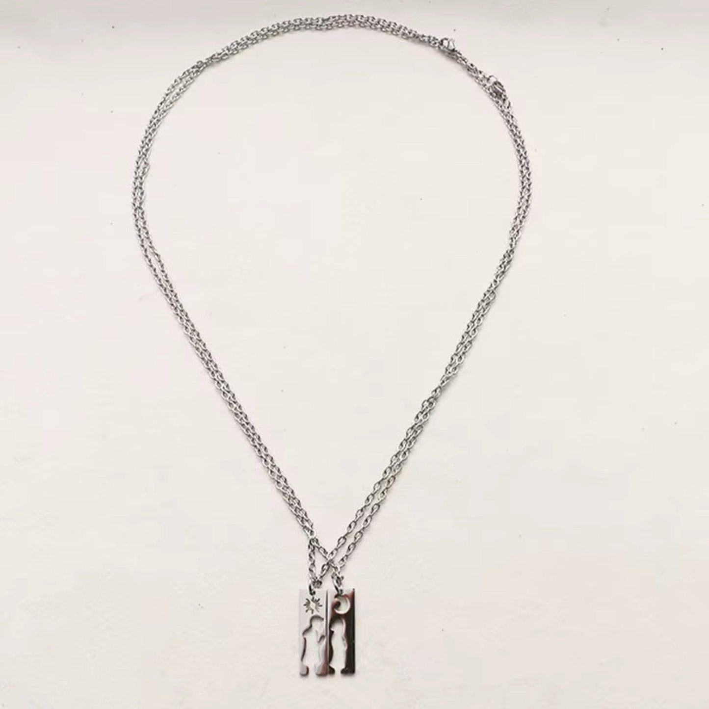 THE MEN THING SS Pendant/ Necklace MOON & HEART DUO - Pure Titanium Steel Bar Pendant with 24inch Cuban Chain for Men & Boys